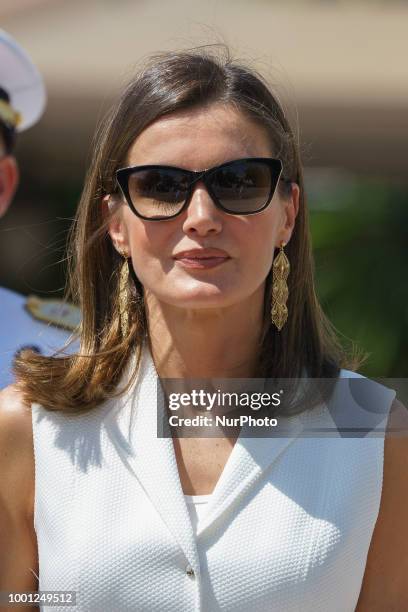 Queen Letizia of Spain attends the delivery of Royal offices of employment at the Central Academy of Defense on July 18, 2018 in Madrid, Spain.