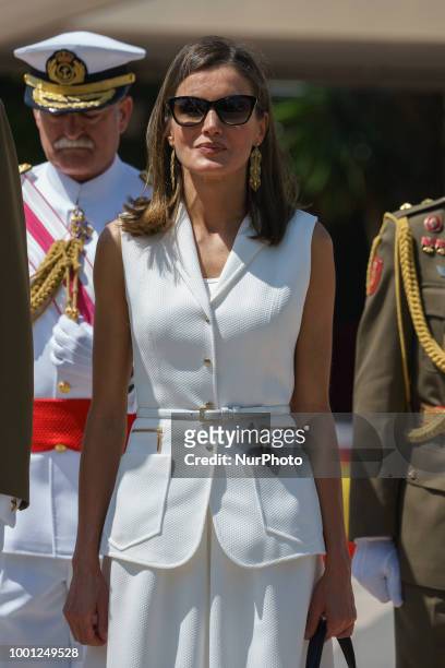 Queen Letizia of Spain attends the delivery of Royal offices of employment at the Central Academy of Defense on July 18, 2018 in Madrid, Spain.