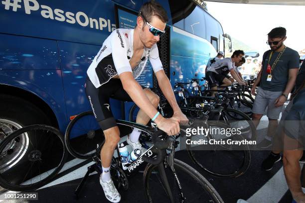 Start / Luke Rowe of Great Britain and Team Sky / Warm up / during the 105th Tour de France 2018, Stage 11 a 108,5km stage from Albertville to La...
