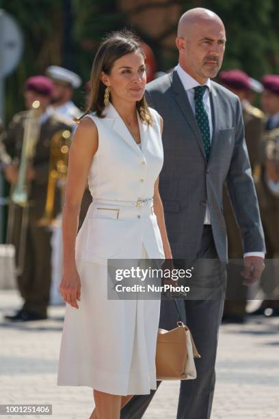 Queen Letizia of Spain attends the delivery of Royal offices of employment at the Central Academy of Defense on July 18, 2018 in Madrid, Spain.