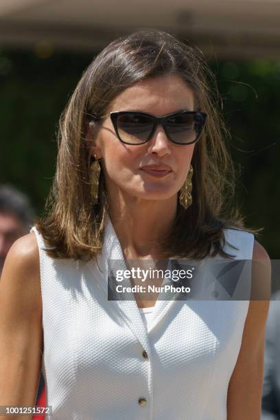 Queen Letizia of Spain attends the delivery of Royal offices of employment at the Central Academy of Defense on July 18, 2018 in Madrid, Spain.