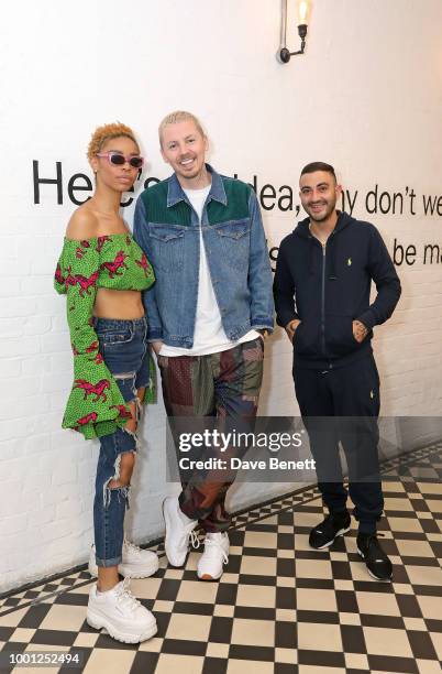 Professor Green and friends attend Thomas Webb's debut art exhibition, STRANGERS on July 18, 2018 in London, England.