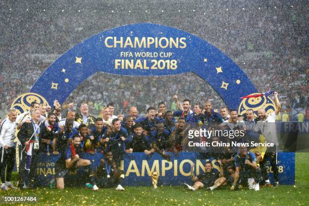Team of France celebrates winning the World Cup following the 2018 FIFA World Cup Final between France and Croatia at Luzhniki Stadium on July 15,...