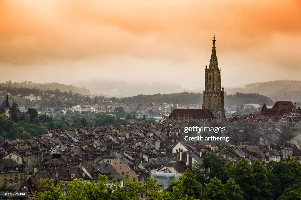 Old city skyline at sunset, Bern, Switzerland