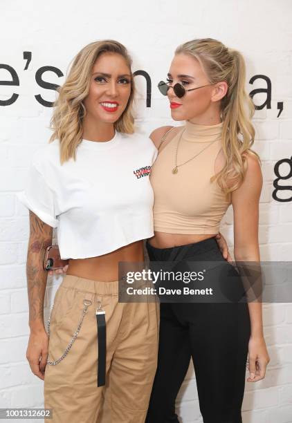 Angelina Miele and Bayley Darling attend Thomas Webb's debut art exhibition, STRANGERS on July 18, 2018 in London, England.