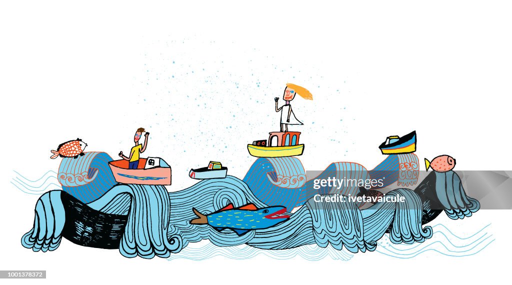Sea, boats, people and fish