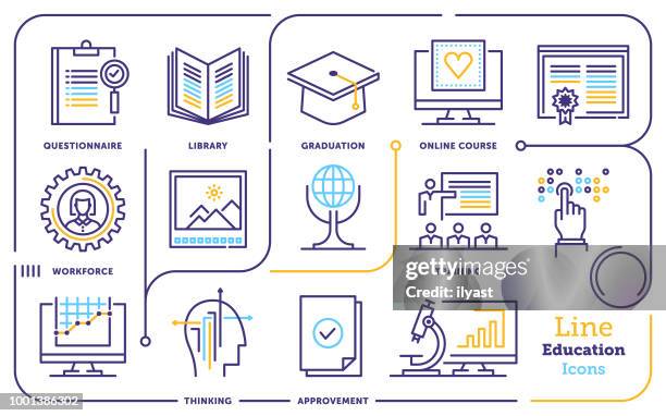 education line icon set - business training materials stock illustrations