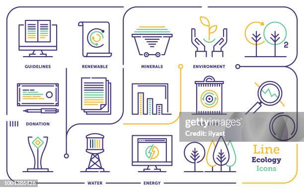 ecology line icon set - data reporting stock illustrations