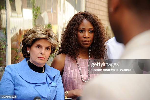 Attorney Gloria Allred and Alexis Houston address the press to deny the rumors of a romantic relationship between Houston and Matt Lauer outside...
