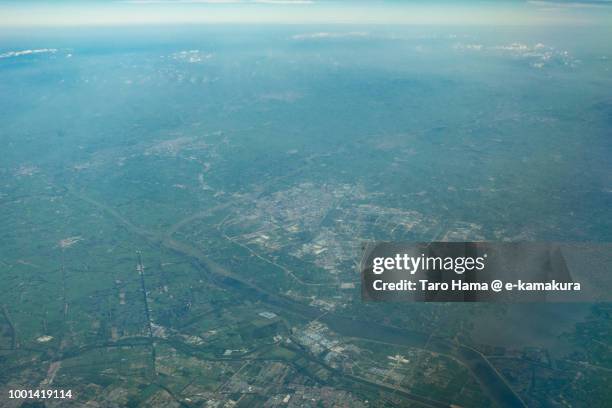 xiaogan city in hubei province in china daytime aerial view from airplane - xiaogan stock pictures, royalty-free photos & images