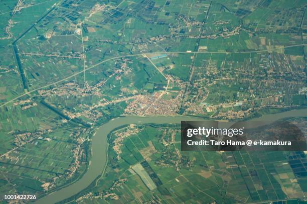 xiaogan city in hubei province in china daytime aerial view from airplane - xiaogan stock pictures, royalty-free photos & images