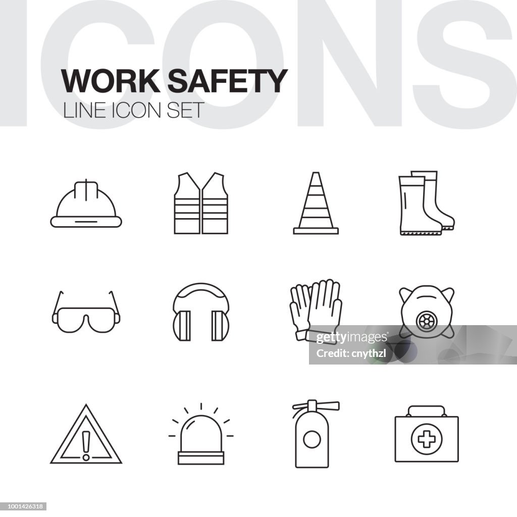 Ícones de linha de conceito de segurança de trabalho