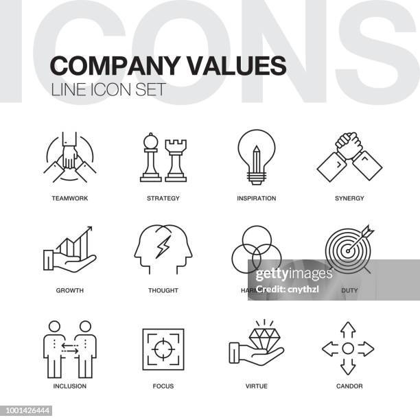 stockillustraties, clipart, cartoons en iconen met bedrijf waarden lijn pictogrammen - professional business people banner