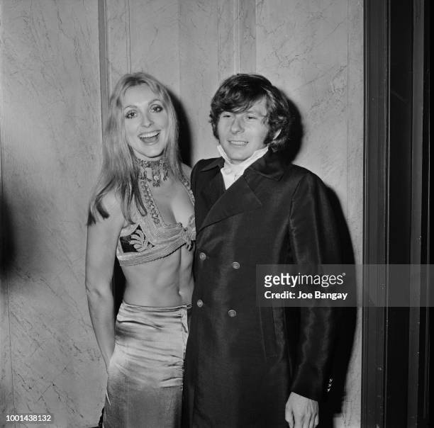 American actress Sharon Tate with her husband, French-Polish film director, producer, writer and actor Roman Polanski, at the premiere of...