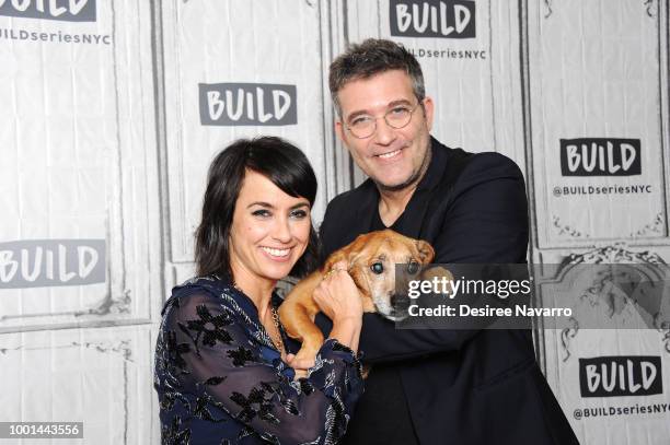 Actors Constance Zimmer and Craig Bierko with dog Boo visit Build Series to discuss 'UnREAL' at Build Studio on July 18, 2018 in New York City.