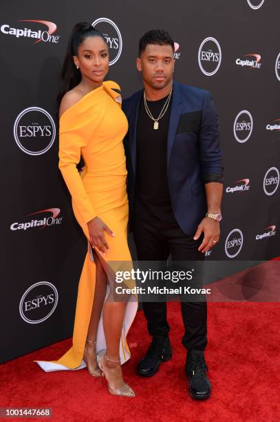 Singer Ciara and husband football player Russell Wilson attend the 2018 ESPY Awards Red Carpet Show Live! Celebrates With Moet & Chandon at Microsoft...