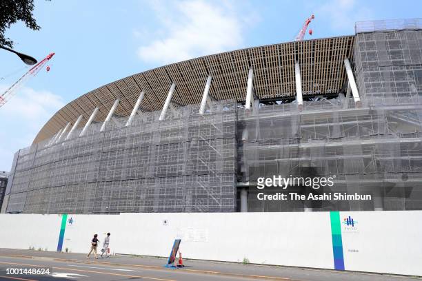 General view during the Tokyo 2020 Olympic new National Stadium construction media tour on July 18, 2018 in Tokyo, Japan.