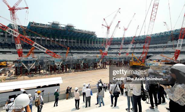 General view during the Tokyo 2020 Olympic new National Stadium construction media tour on July 18, 2018 in Tokyo, Japan.