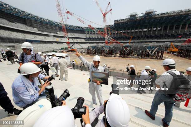 General view during the Tokyo 2020 Olympic new National Stadium construction media tour on July 18, 2018 in Tokyo, Japan.