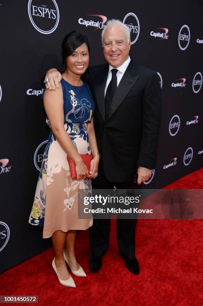 Philadelphia Eagles football team owner Jeffrey Lurie and Tina Lai attend the 2018 ESPY Awards Red Carpet Show Live! Celebrates With Moet & Chandon...