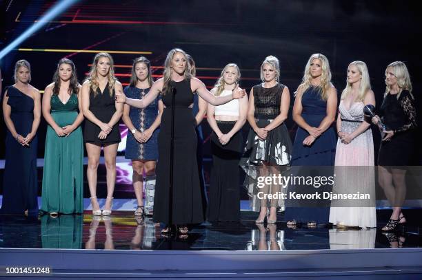 The U.S. Women's national ice hockey team accepts their award onstage at The 2018 ESPYS at Microsoft Theater on July 18, 2018 in Los Angeles,...