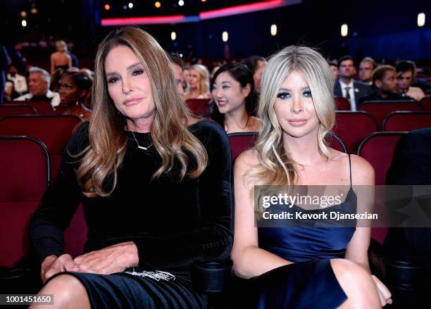 Personality Caitlyn Jenner and Sophia Hutchins attend The 2018 ESPYS at Microsoft Theater on July 18, 2018 in Los Angeles, California.