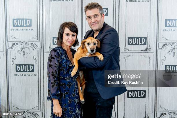 Constance Zimmer and Craig Bierko with Boo the dog discuss "UnREAL" with the Build series at Build Studio on July 18, 2018 in New York City.