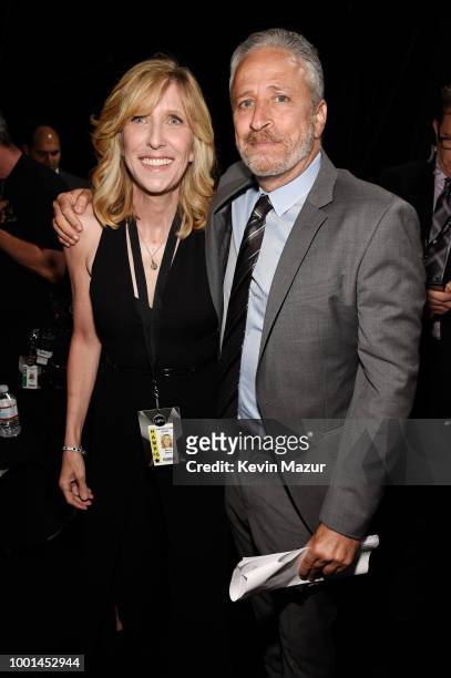 S executive producer Maura Mandt and comedian Jon Stewart attend The 2018 ESPYS at Microsoft Theater on July 18, 2018 in Los Angeles, California.