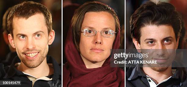 Picture combo shows detained US hikers Shane Bauer, Sarah Shourd and Josh Fattal during a meeting with their mothers in Tehran on May 20, 2010. The...