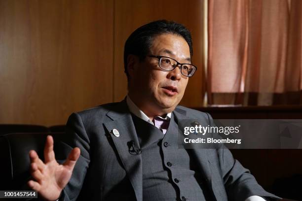 Hiroshige Seko, Japan's minister of economy, trade and industry, speaks during an interview in Tokyo, Japan, on Wednesday, July 18, 2018. If the U.S....