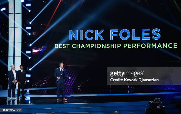 Nick Foles accepts the award for Best Championship Performance onstage at The 2018 ESPYS at Microsoft Theater on July 18, 2018 in Los Angeles,...