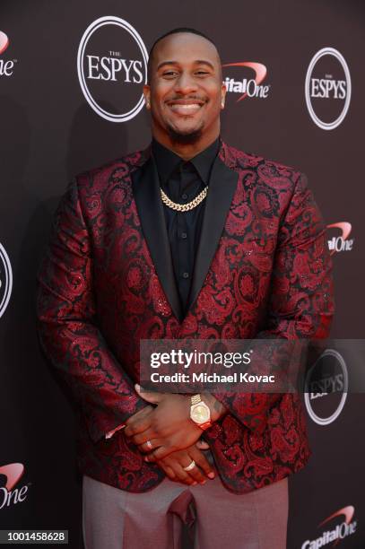 Football player Mike Daniels attends the 2018 ESPY Awards Red Carpet Show Live! Celebrates With Moet & Chandon at Microsoft Theater on July 18, 2018...