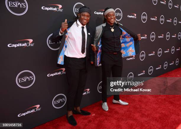 Football players Shaquem Griffin and Shaquill Griffin attend the 2018 ESPY Awards Red Carpet Show Live! Celebrates With Moet & Chandon at Microsoft...