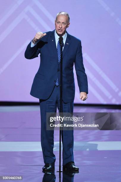 Former NFL player Jim Kelly accepts the Jimmy V Award onstage at The 2018 ESPYS at Microsoft Theater on July 18, 2018 in Los Angeles, California.