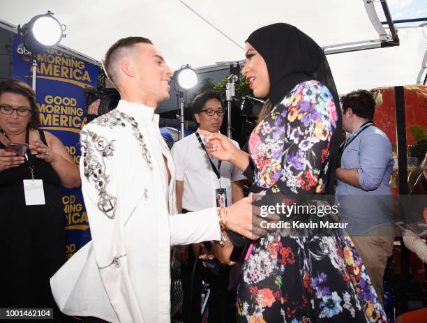 Olympic figure skater Adam Rippon and Olympic fencer Ibtihaj Muhammad attend the The 2018 ESPYS at Microsoft Theater on July 18, 2018 in Los Angeles,...