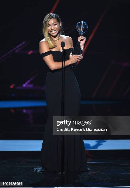 Olympic snowboarder Chloe Kim accepts the award for Best Female Athlete onstage at The 2018 ESPYS at Microsoft Theater on July 18, 2018 in Los...