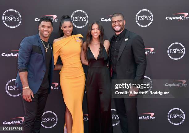 Player Russell Wilson, singer Ciara, Anna Wilson and Harrison Wilson attend The 2018 ESPYS at Microsoft Theater on July 18, 2018 in Los Angeles,...