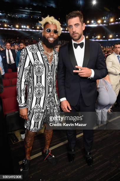 Players Odell Beckham Jr. And Aaron Rodgers attend The 2018 ESPYS at Microsoft Theater on July 18, 2018 in Los Angeles, California.