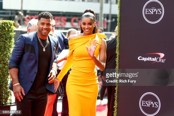 Russell Wilson and Ciara attend the 2018 ESPYS at Microsoft Theater on July 18, 2018 in Los Angeles, California.
