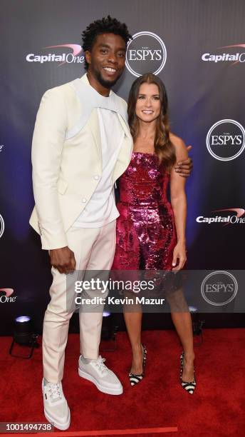 Actor Chadwick Boseman and host Danica Patrick attend The 2018 ESPYS at Microsoft Theater on July 18, 2018 in Los Angeles, California.