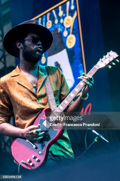 Gary Clark Jr. Performs as the opening act for Lenny Kravitz during the Lucca Summer Festival at Piazza Napoleone on July 18, 2018 in Lucca, Italy.