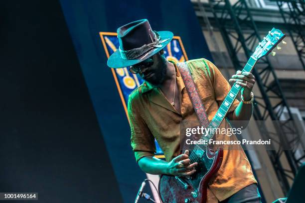 Gary Clark Jr. Performs as the opening act for Lenny Kravitz during the Lucca Summer Festival at Piazza Napoleone on July 18, 2018 in Lucca, Italy.