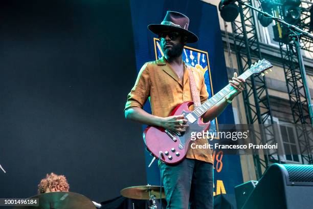 Gary Clark Jr. Performs as the opening act for Lenny Kravitz during the Lucca Summer Festival at Piazza Napoleone on July 18, 2018 in Lucca, Italy.