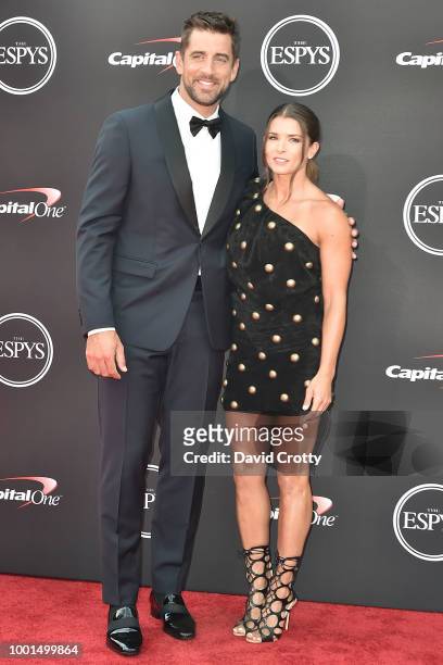 Aaron Rodgers and Danica Patrick attend The 2018 ESPYS at Microsoft Theater on July 18, 2018 in Los Angeles, California.