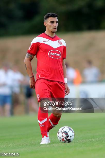 Kaan Ayhan of Duesseldorf runs with the ball during the Pre Season Friendly match between FC Wegberg-Beeck and Fortuna Duesseldorf at Waldstadion...