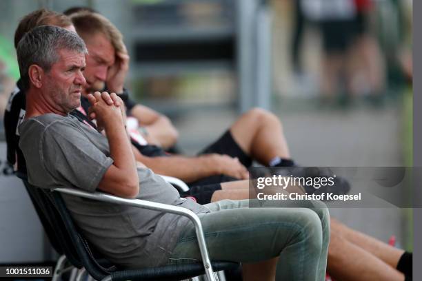 Head coach Friedhelm Funkel of Duesseldorf looks on during the Pre Season Friendly match between FC Wegberg-Beeck and Fortuna Duesseldorf at...