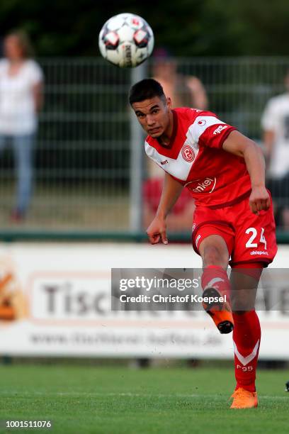 Georgios Siadas of Duesseldorf runs with the ball during the Pre Season Friendly match between FC Wegberg-Beeck and Fortuna Duesseldorf at...