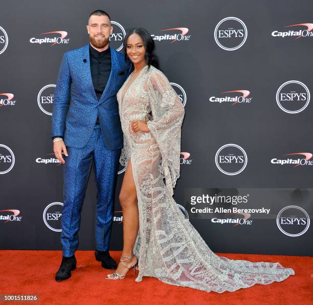Player Travis Kelce and media personality Kayla Nicole attend The 2018 ESPYS at Microsoft Theater on July 18, 2018 in Los Angeles, California.