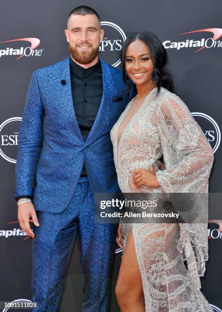 Player Travis Kelce and media personality Kayla Nicole attend The 2018 ESPYS at Microsoft Theater on July 18, 2018 in Los Angeles, California.