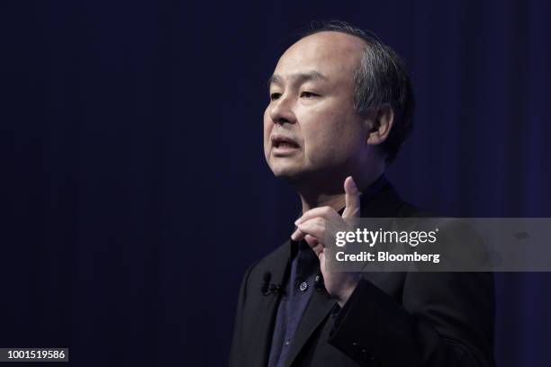 Masayoshi Son, chairman and chief executive officer of SoftBank Group Corp., speaks at the SoftBank World 2018 event in Tokyo, Japan, on Thursday,...